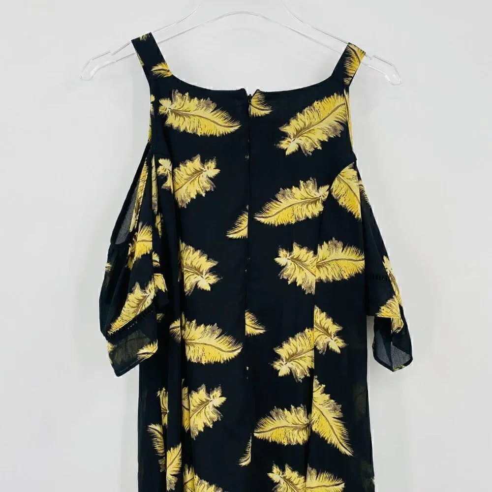 Disney Beauty and the Beast Large Black & Gold Feather Cold Shoulder Mini Dress - Picture 8 of 10